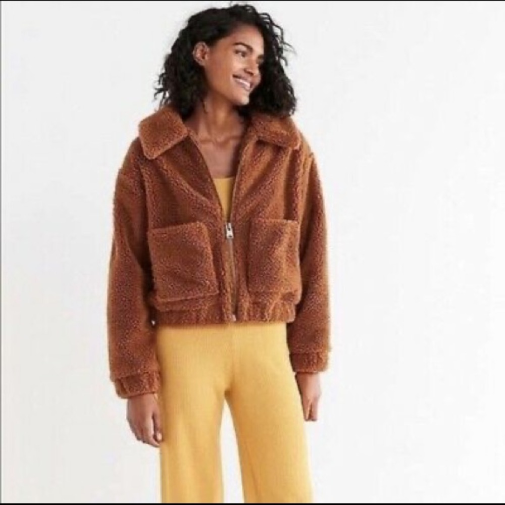 UO Cropped Teddy Bomber Jacket